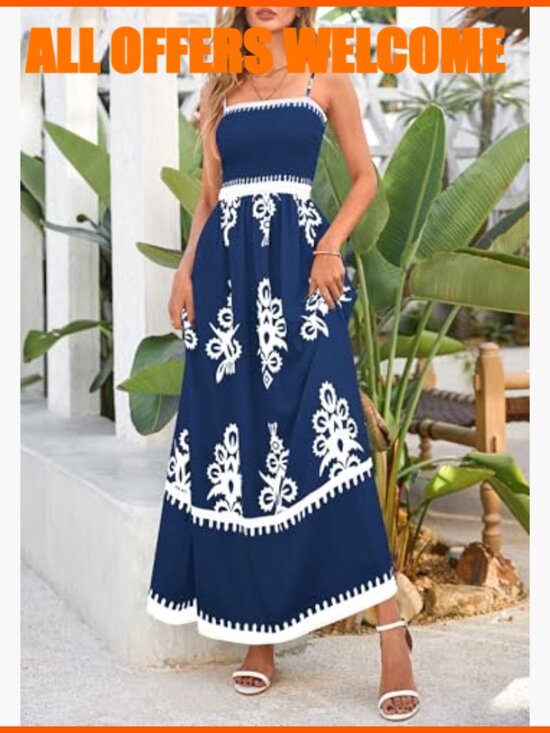 Floral Maxi Sundress with Spaghetti Straps and Pockets - Picture 3 of 7